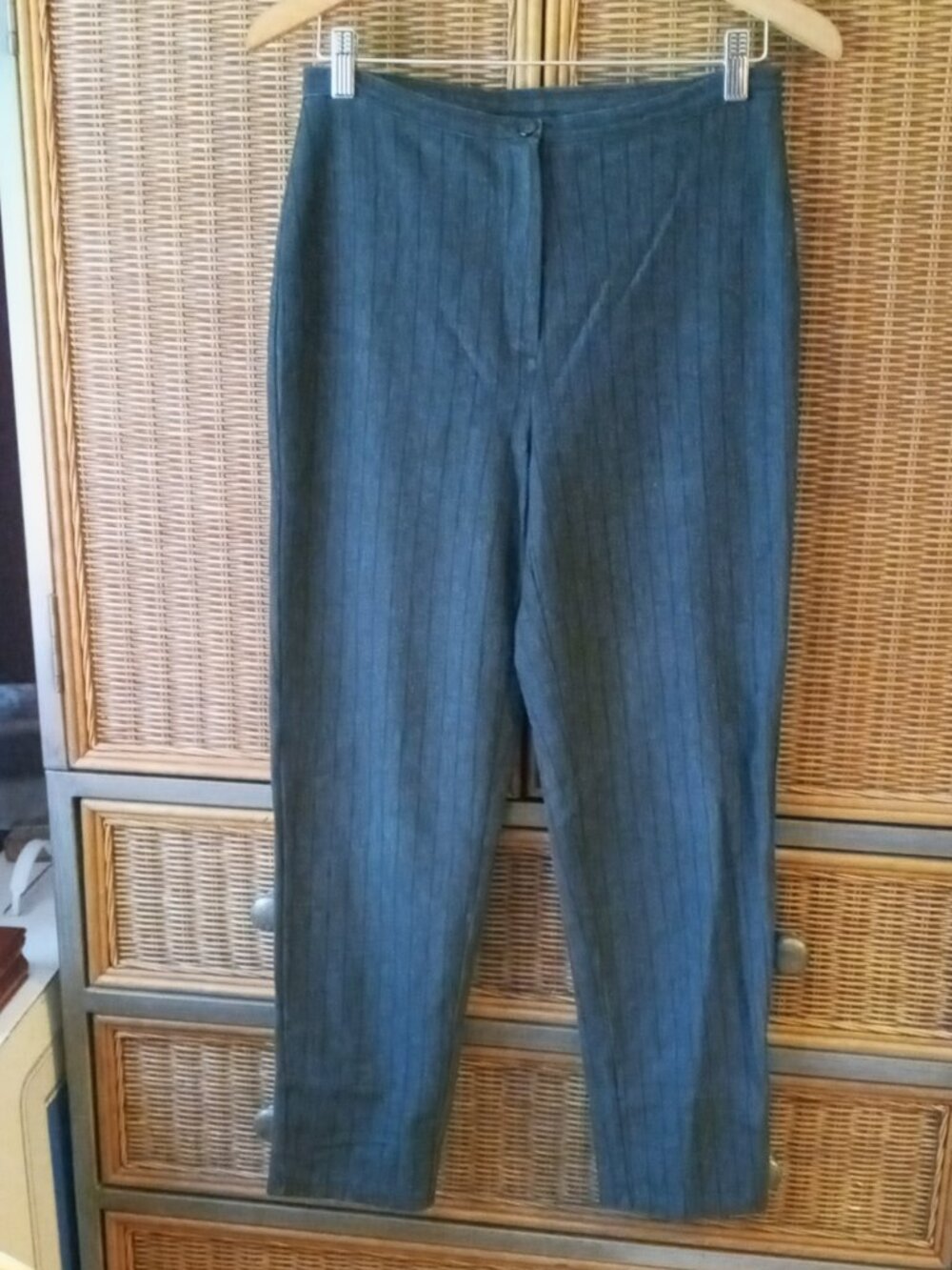 Vintage GAP Gray Pinstripe Pants 90s Corporate Office Wear Stretch Sz M - Picture 2 of 12